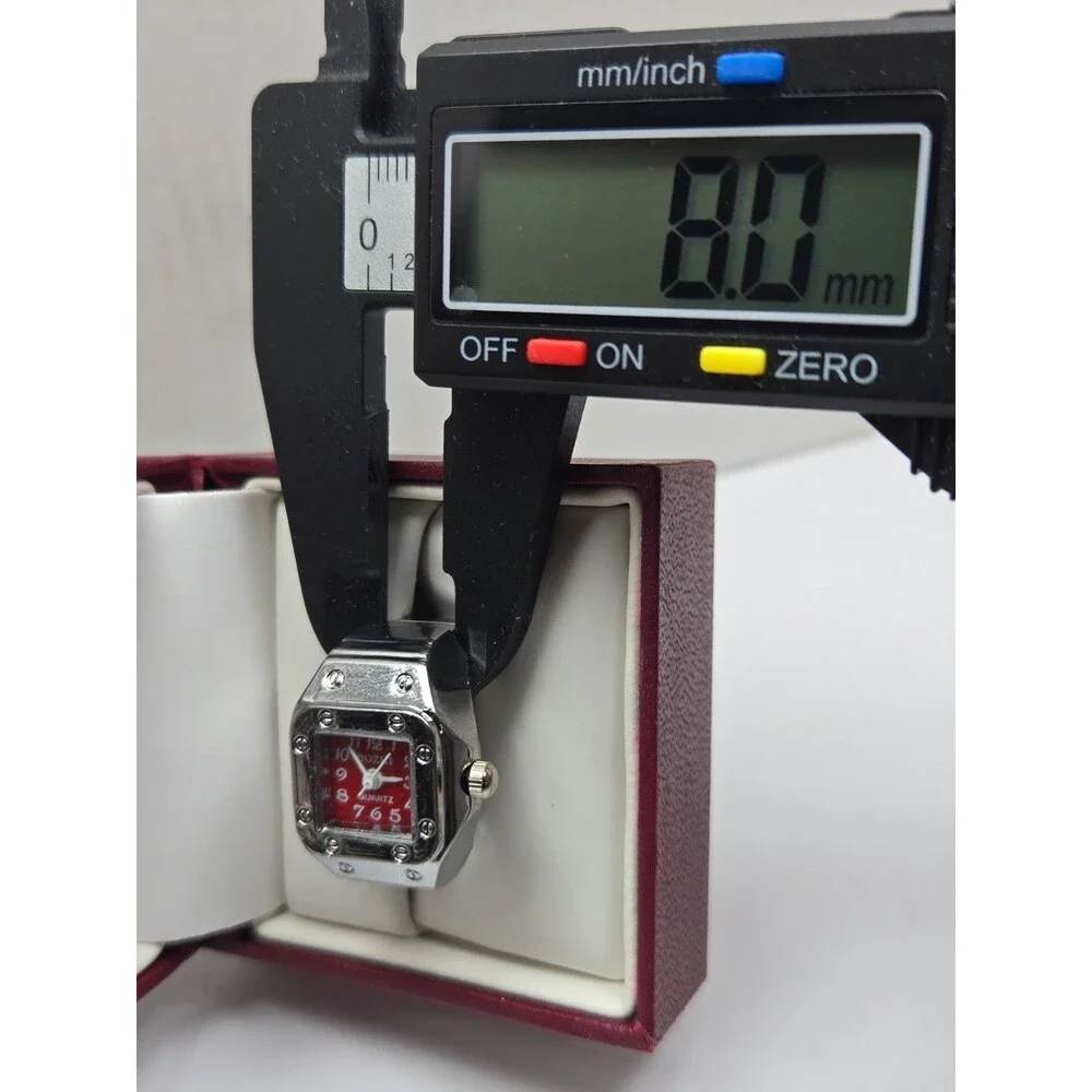 Bozhi Square Ring Watch Red Dial Silver Tone Quartz Fashion Jewelry New Battery